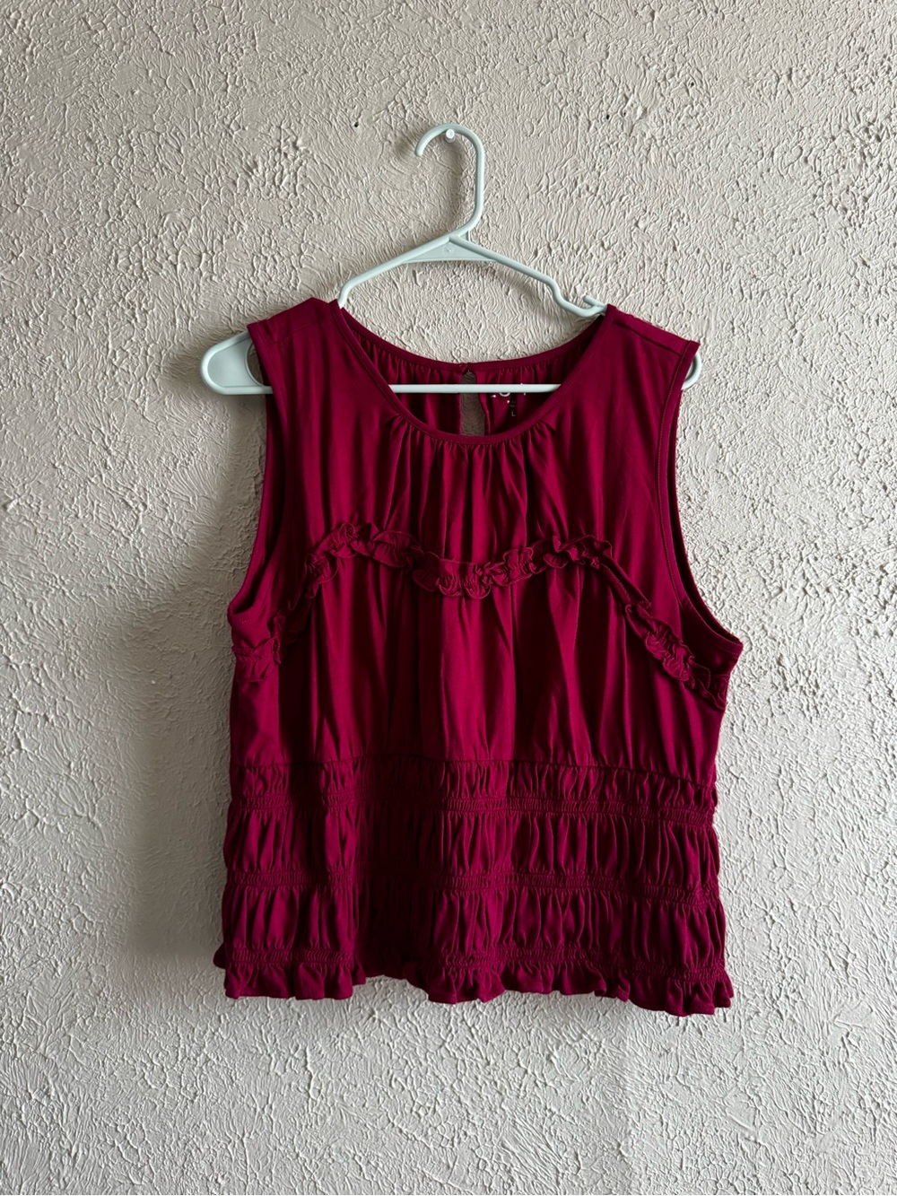 LOFT Sleeveless Ruffle Smocked Tank - Berry